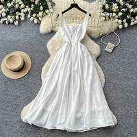 Robe longue décontractée jaune élégante sans manches pour femme WIWT, coupe trapèze, avec nœud décoratif au dos, taille haute, fluide, idéale pour le quotidien et les vacances