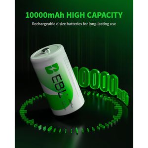 Paquete de 8 Baterías Recargables Ni-MH D de 10000 mAh EBL, Incluye Estuche para Baterías, para Linternas, Electrónica de Consumo, Juguetes - Product Image 4