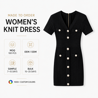 Nouvelle Robe Midi Moulante Tricotée de Qualité Supérieure pour Femme, Col en V, Manches Courtes, Fermeture Éclair, Printemps-Été, Tendance et Élégante
