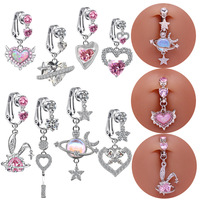 Bijoux de piercing mode en acier inoxydable Boucles d'oreilles en forme d'os avec zircon, planète, lune, cœur, amour, piercing