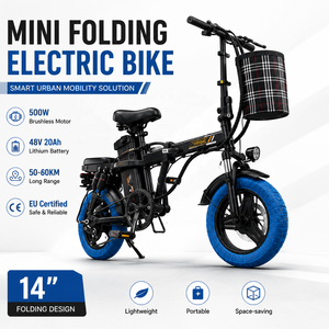 Bicicleta <span class=keywords><strong>El</strong></span>éctrica Plegable de 14 Pulgadas, Motor sin Escobillas de 48V 250W, Bicicleta <span class=keywords><strong>El</strong></span>éctrica Compacta para Adultos, para Desplazamientos Urbanos, con Suspensión - Product Image 1