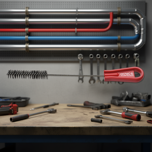 Cepillo manual con mango rojo para limpiar tuberías y tubos - Product Image 3