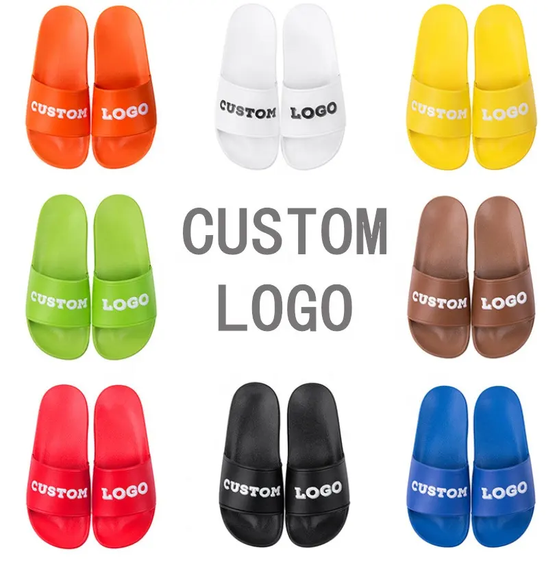 Sandal Karet Unisex, Logo Kustom Warna-warni Grosir, Sandal Kosong Datar Luar Ruangan