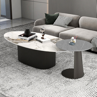 Table basse ovale pour salon, table basse moderne en pierre frittée blanche, tables de café