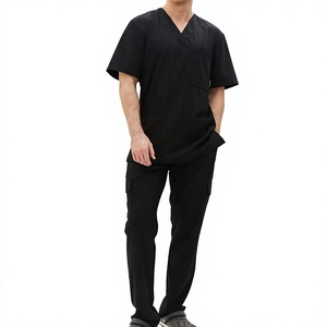 Ensemble de blouses médicales pour hommes, col en V, manches courtes, coton et polyester tissé, pantalon d'hôpital extensible et respirant - Product Image 4