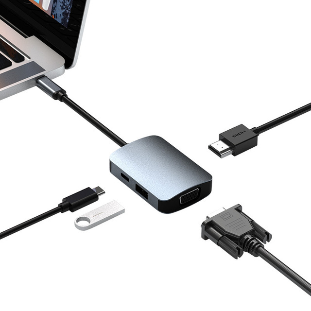 Best Selling 4-in-1 USB-C Docking Station for 2.1 & VGA Converter 4K HD USB 3.0 Hub Laptop 1080P PD Aluminum Alloy in Stock