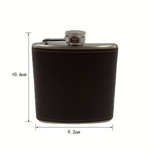 En stock, prix d'usine, gourde à whisky vintage en acier inoxydable avec revêtement en cuir marron, 6 oz, pour l'extérieur - Product Image 4