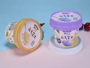 IML-etiqueta de plástico para helados moldeados por inyección, contenedor para pudín, taza de embalaje, vasos de yogurt con tapas