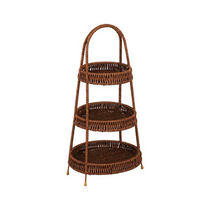 Vajilla estilo montañés para hot pot, cesta de verduras de imitación ratán, cesta de tres niveles con asa, para verduras, vegetarianos y - Product Image 5