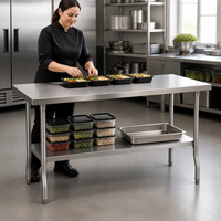 Table de restauration pliante double couche en acier inoxydable 304 de qualité commerciale avec revêtement autonettoyant, capacité de charge de 800 kg/m, portable
