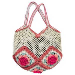 À la mode personnalisable 5-Rose Granny carré laine sac à main pour femmes fil de coton fermeture éclair plage pique-niques usage quotidien deux - Product Image 3