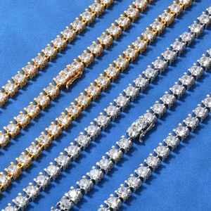Luxury 925 Silver 18K Gold Plated Moissanite Tennis <b>Necklace</b> <b>Statement</b> Chain Round Brilliant Cut Prong Setting Unisex Everyday - Product Image 6