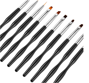 10Pcs Black Plastic Handle Nail Art Brush Kit Synthetic Fiber Hair Multifunctional Fine Liner Painting <b>Set</b> - Product Image 5