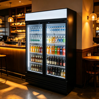 Réfrigérateur vertical commercial à porte vitrée, température unique, refroidissement par air, affichage LED, sans givre, pour boissons et bières, avec serrure de porte