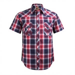 Camisa vaquera de verano para hombre, de sarga lavada, antiarrugas, con botones de perla, manga corta, estampado a cuadros, con dos bolsillos delanteros. - Product Image 2