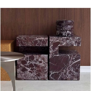 Wholesale Premium Roso Levanto <b>Marble</b> Stone for Luxury Living Room Custom Bedside Modern End Coffee Plinth Side Table Top - Product Image 4