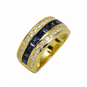 HQ Fine Jewellery Wedding Band Three Rows Channel Set 18K Gold Plating Ring Designs For Men