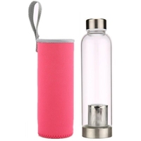 Bouteille d'eau en verre à haute teneur en borosilicate de voyage sportif en vente directe avec infuseur à thé et manchon en nylon