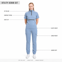 Tenue d'infirmière extensible à col zippé pour femmes, idéale pour cliniques et salons de beauté (OEM/ODM)
