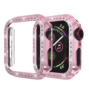 apple uhr 44mm lünette Suppliers-Luxus Uhrengehäuse für Apple I Watch Serie 7 Bling Diamant Lünette Gehäuse 44mm 41mm Uhrengehäuse