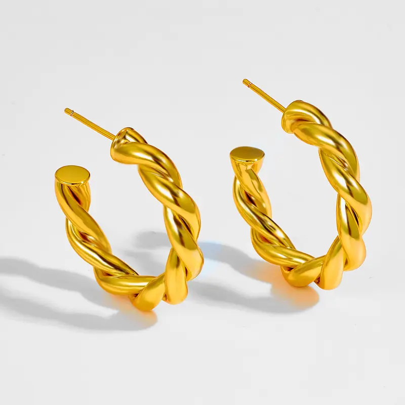 Irregular twist knotted rope twist earrings smooth mirror studs hoops