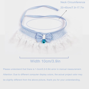 Lindo <span class=keywords><strong>collar</strong></span> decorativo de poliéster para gatos y perros con encaje de princesa azul y toalla de baba de campana con lazo - Product Image 2