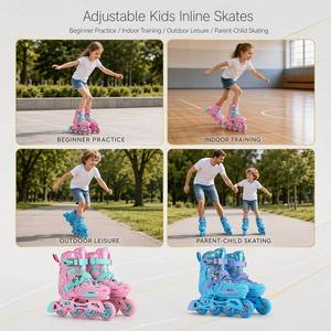 Patins à roulettes en ligne pour enfants, roues de 66 mm et 68 mm, ABEC-7, longueur réglable, dessus en microfibre, 2 couleurs, unisexe - Product Image 4