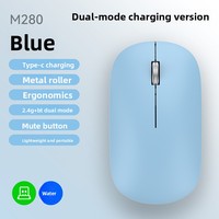Mouse optik 5.0 mode ganda senyap, Mouse optik tipe-c isi daya 4 tombol multiwarna 1600DPI, Mouse nirkabel