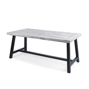 <b>Outdoor</b> Light Grey Acacia Wood Dining <b>Table</b> With <b>Black</b> Metal Frame Poolside Use - Product Image 3