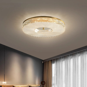 Lustre LED moderne vintage nordique en cristal avec base en aluminium et couvercle en acrylique, commande tactile pour chambre et éclairage de plafond d'hôtel - Product Image 2