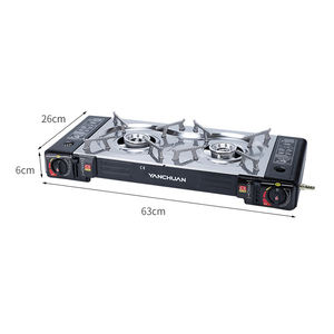 デュアルヘッド屋外ガスストーブ、2バーナー付き、家庭用ポータブルキャンプガスストーブ、ブタン対応、シンプルスタイル、グリルパン付き - Product Image 6