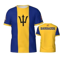 T-shirt d'été avec drapeau national de la Barbade, imprimé intégral, respirant, en polyester, décontracté, pour le sport et la gym, en polyester et élasthanne, impression personnalisée
