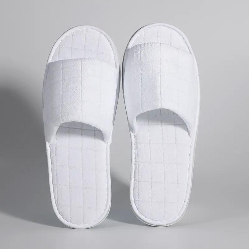Custom Disposable Open Toe White Velour Hotel Slippers