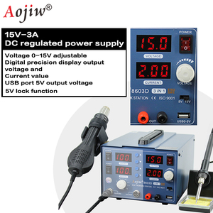 Aojiw 8603D Nouveau Modèle SMD 3A Mobile <span class=keywords><strong>DC</strong></span> Alimentation Station de Réparation Pistolet à Air Chaud Démontage Station de Soudage pour le Soudage Mobile - Product Image 2