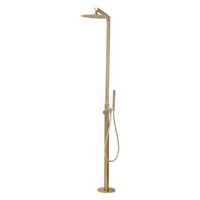 Ensemble de douche extérieure autoportant en acier inoxydable 316, mitigeur monocommande, finition or brossé, avec douchette à effet pluie, pour piscine et jardin, eau chaude et froide