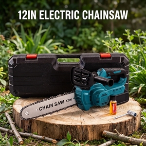 Scie à chaîne électrique portable 12 pouces, mini, sans balais, sans fil, avec guide-chaîne, pour bricolage, batterie Li-ion HH-2535 1800W, personnalisable OEM - Product Image 2