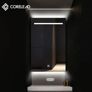 การตกแต่ง2025ที่ทันสมัยติดผนังเซ็นเซอร์อัจฉริยะไฟ LED backlit โต๊ะเครื่องแป้งป้องกันหมอกสว่างตกแต่งห้องน้ำกระจกห้องน้ำพร้อมการแสดงเวลาเฟอร์นิเจอร์ห้องนั่งเล่น - Product Image 4