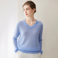 Suéter de Cachemir 100% con Cuello en V para Mujer, Ropa Casual