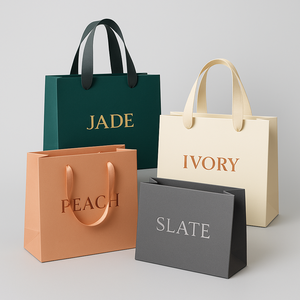 Kişiselleştirilmiş el sanatları ile butik ambalaj için pamuk ile özel Logo lüks şerit kolu yeşil Kraft kağıt alışveriş torbaları - Product Image 2