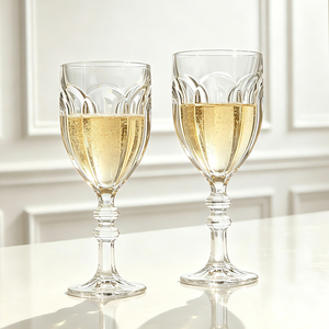 Verre à vin vintage gaufré, écologique, sans plomb, 9 oz, luxe, côtelé, pour flûtes, gobelet en verre transparent, mariage, fête, bar à domicile - Product Image 1