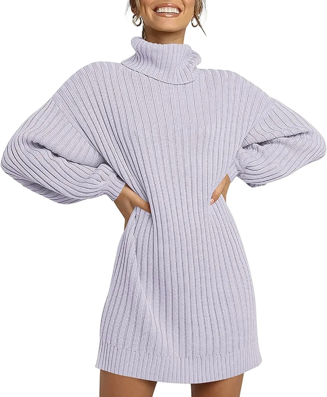 Fashion Solid Color Turtleneck Long Sleeve Ladies Casual Mid-length Dresses Straight Knitting Sweater Dress For Women Clothing