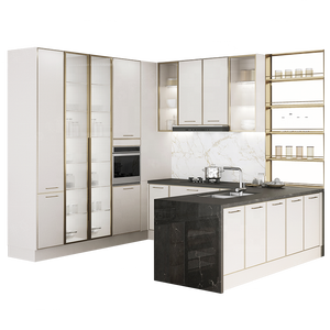 Set di <span class=keywords><strong>Mobili</strong></span> da <span class=keywords><strong>Cucina</strong></span> Moderni Completi con Isola, Armadietti in PVC Bianco Effetto Legno <span class=keywords><strong>per</strong></span> Villa - Product Image 1