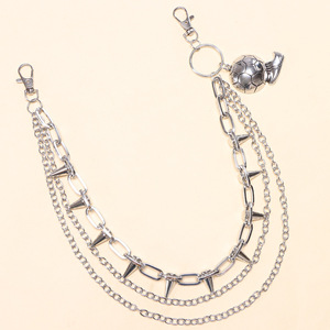 Chaîne de pantalon style européen et américain Yueli avec pendentif football et clous, chaîne de taille hip-hop en argent tibétain, mode décontractée - Product Image 3