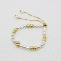 Haute qualité plaqué or cuivre laiton perlé Bracelet coeur breloques perle perles réglable bijoux de mode pour les femmes cadeau de mariage