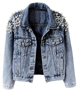 Vente en gros : Blouse en jean pour femme à manches longues, personnalisable avec impression, broderie, LOGO, rivets et perles, style mode grande taille - Product Image 3