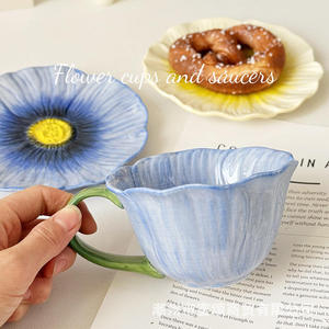 Mug à café en porcelaine DZ rétro, solide, à pétales irréguliers, avec plateau, poignée, passe au micro-ondes et au lave-vaisselle, personnalisable, cadeau d'affaires - Product Image 4