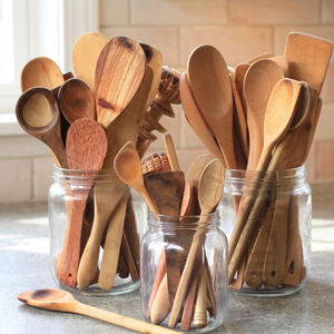 Lot de couverts vintage en bois mat 100 % naturel, réutilisables, légers, cuillères et fourchettes, pour fêtes, compatibles lave-vaisselle - Product Image 1