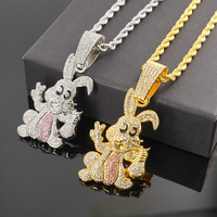 PD3145 Collier pendentif lapin de dessin animé de style hip-hop Chaîne cubaine Accessoire de cou Alliage tendance