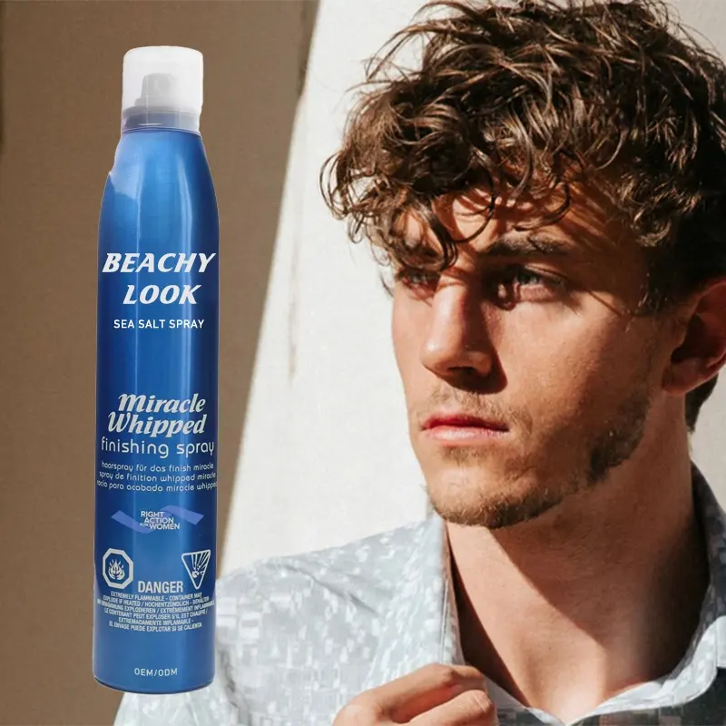 Özel madde özel etiket güçlü tutun saç ürünleri curling forte aydınlatma deniz tuzu sprey erkekler için