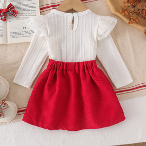 Conjunto de Ropa para Bebé Niña, Camisa Blanca de Manga Larga con Lazos + Falda Roja Plisada con Lazos, Conjunto de 2 Piezas para Cumpleaños - Product Image 2